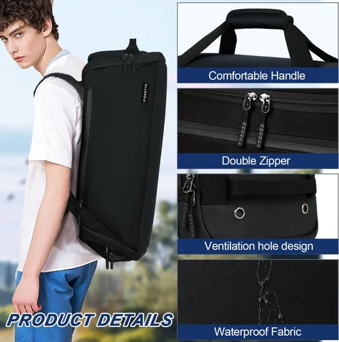 Miniatura 4 de FIORETTO 43L Mens Sports Gym Bag with Wet Pocket & Shoe Compartment, Travel Duffle Bag Overnight Bag with Padded Shoulder Strap, Water-Resistant