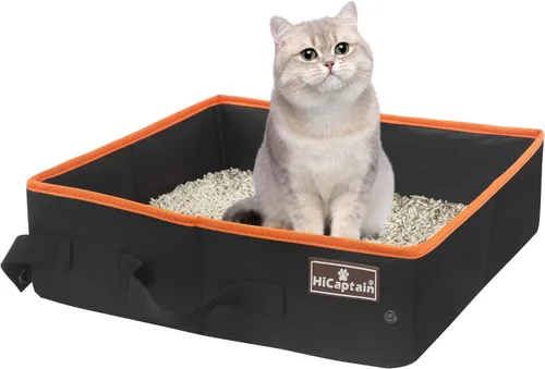 Miniatura 12 de HiCaptain Caja de arena portátil de viaje, caja de arena plegable para gatos con tapa y asa, transportador de arena plegable ligero estándar