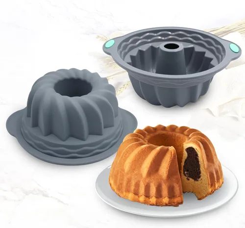 Miniatura 8 de Tongjude 4 moldes de silicona para tartas de tubo estriado, 10 tazas de molde para hornear, molde de gelatina, moldes de silicona para pasteles