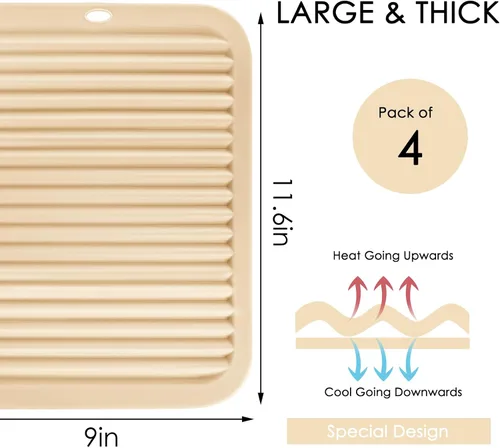 Miniatura 4 de QPIX DIGITAL Paquete de 4 salvamanteles de silicona para platos calientes, grandes y resistentes al calor, almohadillas calientes para cocina
