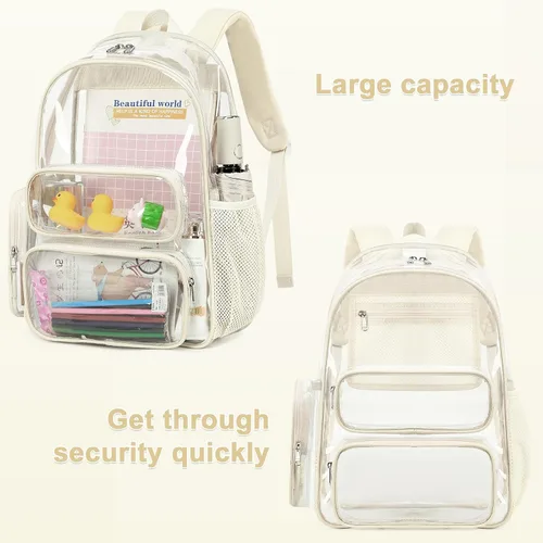 Miniatura 4 de CAMTOP Mochila transparente resistente y transparente para estudiantes, escuela, trabajo, festival, viajes, deportes, Beige, Mediana, Camtop Mochila