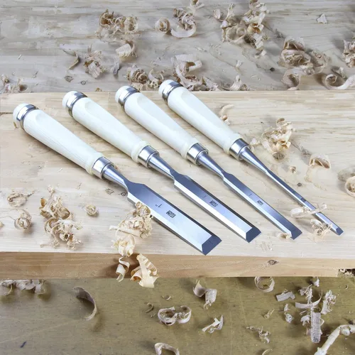 Miniatura 6 de Juego de 4 cinceles de madera para carpintería, acero al cromo-vanadio con asas de carpinteria, carpintería, tallado, artesano, 1/4 pulgadas, 1/2