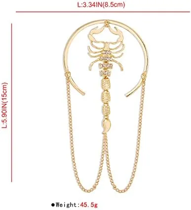Miniatura 7 de Jumwrit Pulsera de brazo superior con diamantes de imitación, brazalete de brazo de araña, brazalete de pulsera, cadena de borlas, accesorios