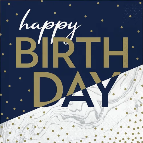 Miniatura 9 de Trendware Servilletas de cumpleaños número 18 azul marino y dorado, 48