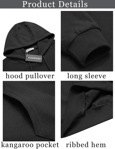 Miniatura 4 de COOFANDY Sudadera con capucha para hombre, manga larga, casual, con bolsillo, de punto gofre