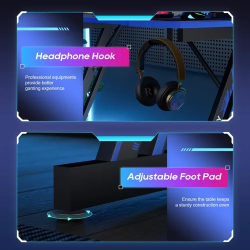Miniatura 5 de BestOffice Escritorio para juegos de 35 pulgadas, escritorio para computadora de PC, estación de trabajo en forma de Z, mesa de trabajo ergonómica