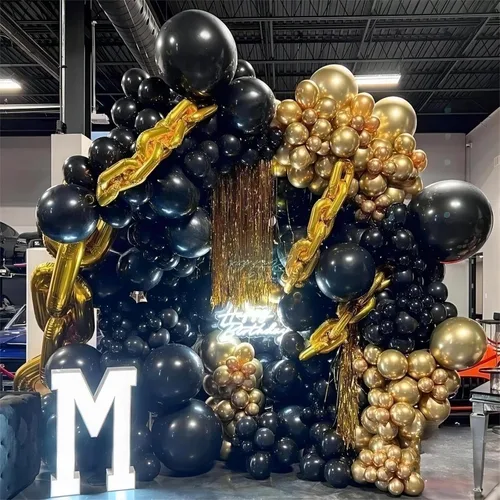Miniatura 5 de Paquete de 150 globos metálicos dorados de diferentes tamaños, 18, 12, 10, 5 pulgadas, kit de arco de guirnalda de globos para cumpleaños, Oro