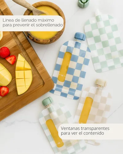 Miniatura 6 de Hippypotamus Bolsas reutilizables de comida para bebés para niños pequeños, sin BPA, aptas para lavavajillas y congelador, recipientes de comida