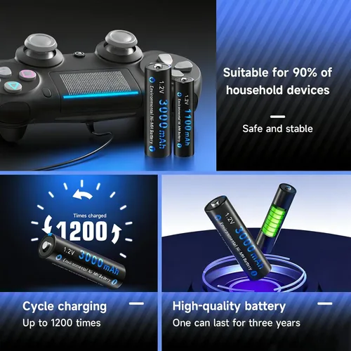 Miniatura 6 de CITYORK Baterías recargables con cargador, paquete de 8 pilas AA 3000mAh y 8 unidades AAA1100mAh Ni-MH con cargador inteligente LCD de 8 bahías