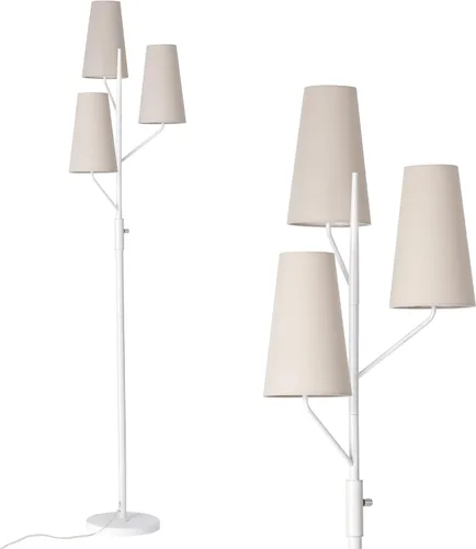 SRJJA Lámpara de pie industrial para sala de estar, lámpara de pie de árbol de 3 luces de 70 pulgadas de alto con poste blanco, lámparas de pie de