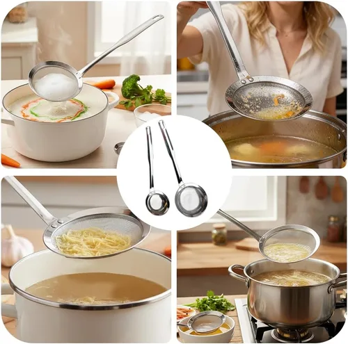 Miniatura 5 de Colador de acero inoxidable de malla fina, filtro de acero inoxidable 2025, colador de red de cocina multifuncional duradero (juego de 2 piezas)