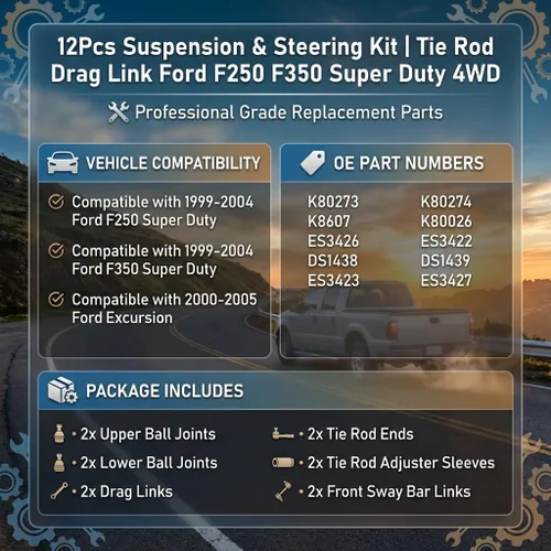 Miniatura 2 de Kit de dirección de suspensión delantera de 12 piezas para Ford F250 F350 Super Duty 2000-2004, Excursion 4WD 2000-2005, rótulas inferiores