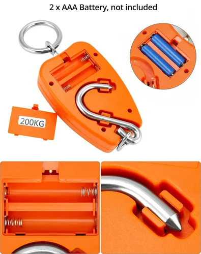 Miniatura 5 de QWORK Báscula de Peso Colgante, Báscula Digital de Grúa de 200kg/440lbs, Báscula para Pesca de Peso de Peces con Carcasa de Aluminio y Pantalla LED