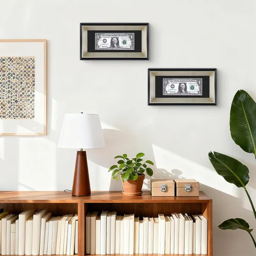 Miniatura 3 de Marco de billetes de dólar de 4 x 9 con paspartú, soporte de caballete para colgar de mesa o anillo en D, montaje en pared (negro/plateado, 1 unidad)