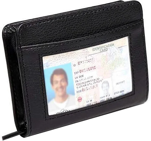 Cartera de piel con bloqueo RFID para hombres y mujeres con cremallera, gran capacidad de almacenamiento, Marrón, Negro