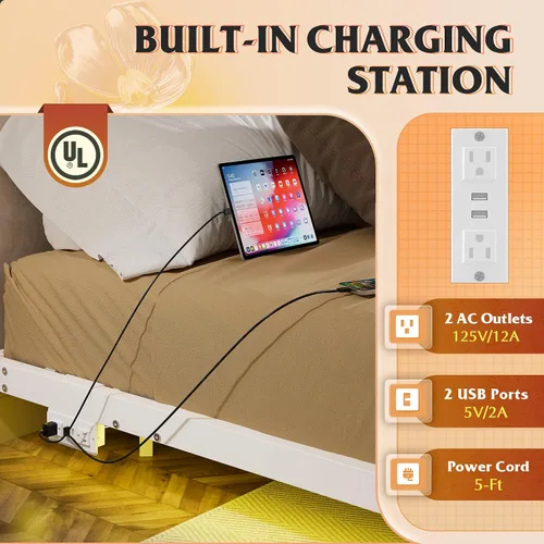 Miniatura 5 de WLIVE Base de cama flotante tamaño Queen, plataforma de metal resistente de 1500 libras con luz LED y estación de carga, no necesita somier, fácil