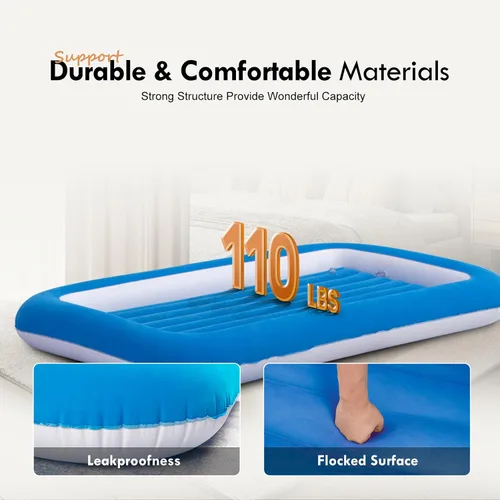 Miniatura 3 de Cama de aire para niños, colchón inflable para viaje de bebé con laterales, azul