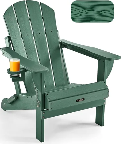 Miniatura 9 de Ciokea Silla Adirondack plegable con textura de madera, silla Adirondack para patio, resistente a la intemperie, silla de plástico para hoguera
