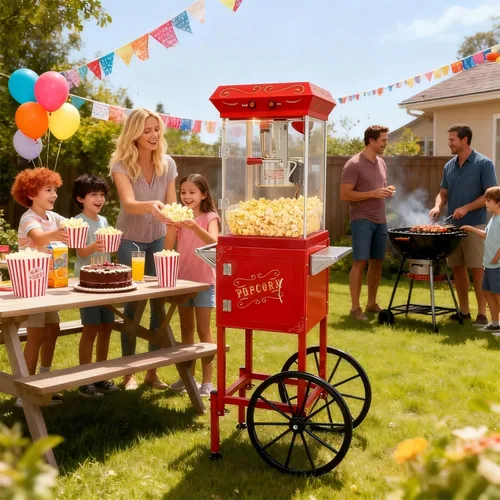 Miniatura 2 de Máquina de palomitas de maíz con ruedas de carrito – Máquina de palomitas de maíz con hervidor de acero inoxidable de 8 onzas, máquina para hacer