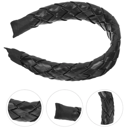Miniatura 9 de Beaupretty Diademas trenzadas de cuero diadema ancha trenzada: diadema ancha de cuero a cuadros, diadema ancha y dura, tocado de moda para niñas