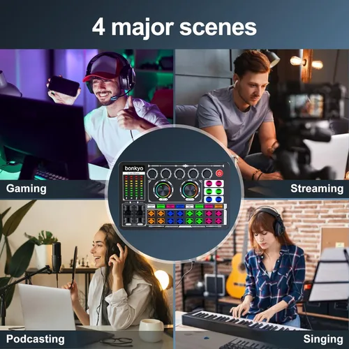 Miniatura 3 de Mezclador de Audio Profesional, Tarjeta de Sonido en Vivo F999 con Mezclador DJ para Transmisión/Podcast/Juegos, Equipo Profesional de Estudio Negro