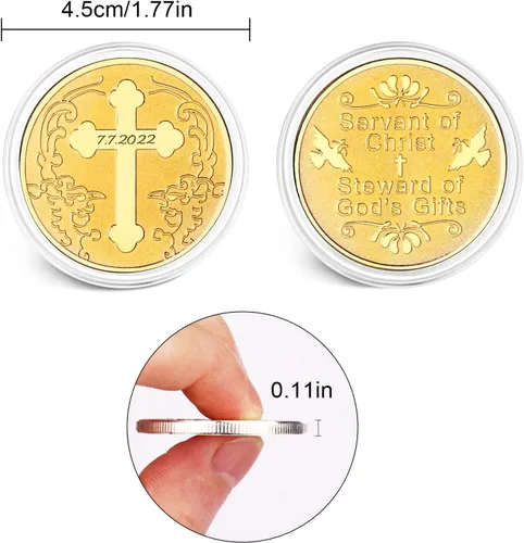 Miniatura 2 de Monedas grabadas personalizadas personalizadas Siervo de Cristo mayordomo de Dios, regalo de sobriedad para hombres y mujeres Oro