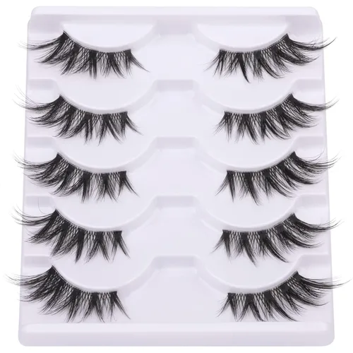 Miniatura 8 de Pestañas Postizas de Media Manga Natural Wispy 3/4 Pestañas Postizas de Ojo de Gato Pestañas de Volumen Banda Transparente Pestañas Postizas que