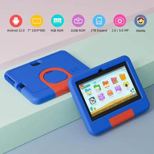 Miniatura 7 de Tablet para niños, tableta Android de 7 pulgadas para niños, 4GB RAM 32GB ROM expandible hasta 1TB, tabletas para niños pequeños con control Azul