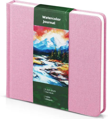 Miniatura 21 de Dispowreath Cuaderno de bocetos de acuarela de 5.5 x 5.5 pulgadas, cuaderno cuadrado de acuarela, prensa en frío, papel de algodón de 140 libras