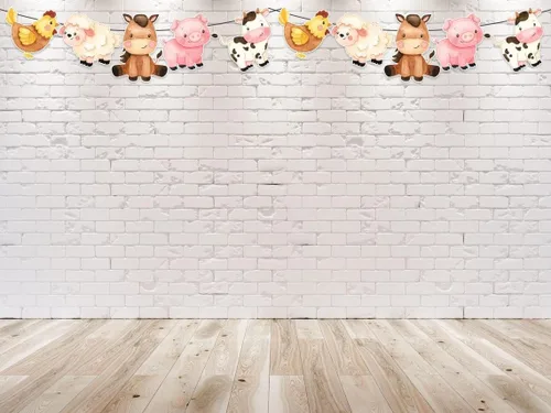 Miniatura 3 de Cartel de cumpleaños de animales de granja – Decoración de fiesta de granero con vaca, cerdo, caballo, oveja y pollo para cumpleaños de niños