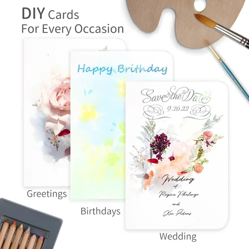 Miniatura 4 de Funto Tarjetas y sobres de acuarela en blanco, 50 tarjetas, 5 x 7 pulgadas, 140 libras/300 gsm, blanco, sin ácidos, papel pesado para todas