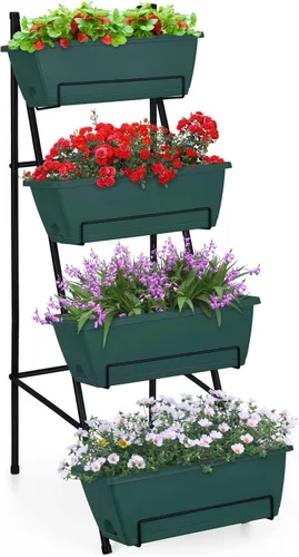 Miniatura 10 de OYEAL Cama de Jardín Elevada de 4 Niveles Jardineras Verticales para Interior y Exterior Caja de Jardinera Elevada con Patas Jardinera de Hierbas