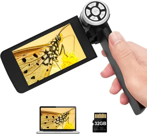 Andonstar AD203 - Microscopio digital portátil de mano, microscopio de bolsillo USB con pantalla de 4 pulgadas para niños y adultos, negro, video