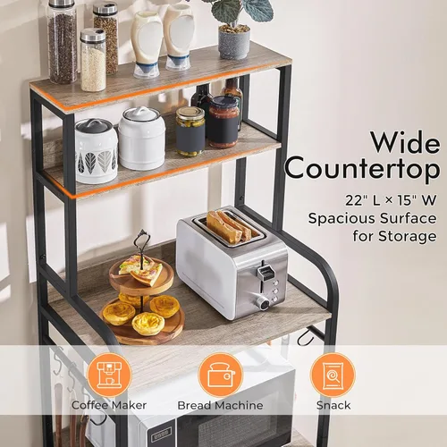 Miniatura 4 de Yaheetech - Estante de cocina para panaderos de 4 niveles con gabinete de almacenamiento y alacena, soporte para microondas y barra de café