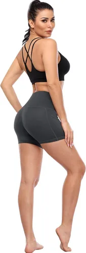 Miniatura 4 de CADMUS - Pantalones cortos deportivos de tiro alto para mujer, para yoga, acondicionamiento físico y correr, con bolsillos profundos