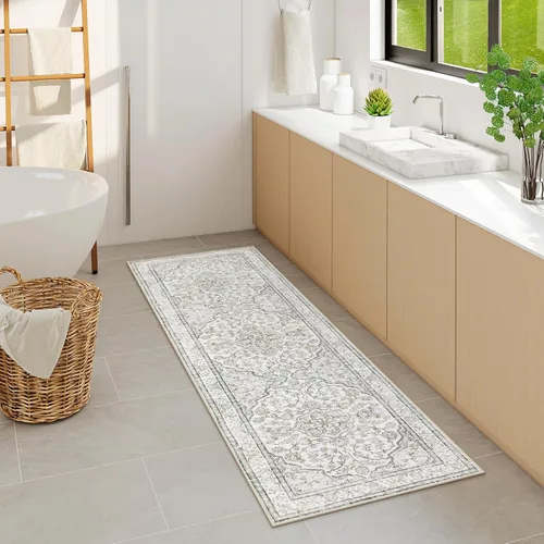 Miniatura 2 de Alfombra de pasillo oriental para baño Lahome, alfombra lavable de 2 x 6 pulgadas color beige para cocina, alfombra antideslizante para pasillo
