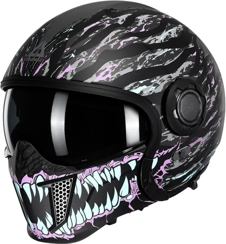 Miniatura 14 de TRIANGLE Cascos de motocicleta de cara completa, casco de motocross todoterreno para hombres y mujeres, doble visera con protector solar interno