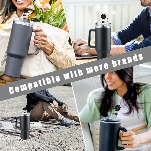 Miniatura 7 de Cubiertas de paja de flores para copas Stanley de 30 y 40 onzas, accesorios para vasos de silicona, 4 unidades, tapas de popote de silicona