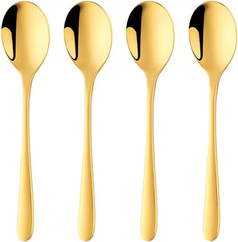 Demitasse BuyGo - Cucharas redondas de acero inoxidable 18/8, color dorado, cucharadita de azúcar para café, hogar, restaurante, 6 pulgadas, juego