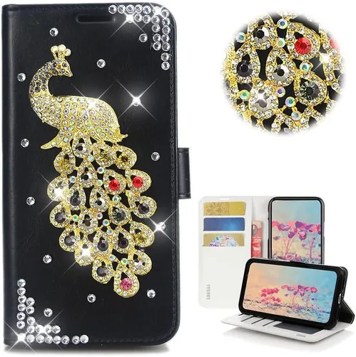 Miniatura 18 de Bling - Funda tipo cartera para teléfono compatible con Samsung Galaxy Z Fold 3 5G, elegante, hecha a mano en 3D con lazo de cristal, bolsa de rosa