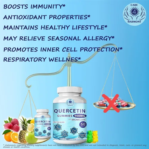 Miniatura 6 de Gomitas de quercetina – Quercetina con bromelina Vitamina C + Zinc Vitamina D3 – Quercetina Masticable 900mg Suplementos – Quercetina para niños