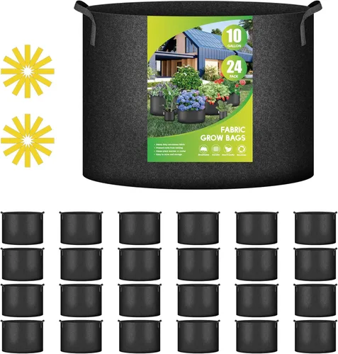 Miniatura 9 de iPower Paquete de 24 bolsas de cultivo de aireación gruesa de 7 galones, macetas de tela no tejida con asas de correa, contenedor para jardinería