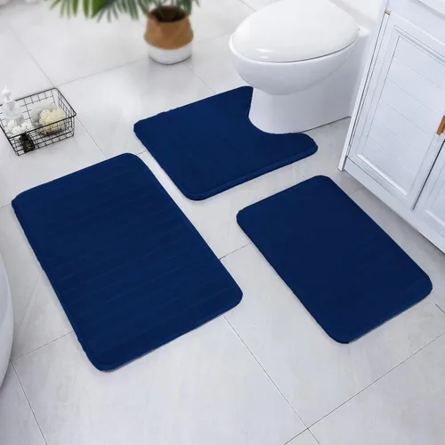 Miniatura 33 de SWEMSTAR Alfombra de baño de espuma viscoelástica con alfombra de inodoro, tapete de baño absorbente de agua para suelo de baño, antideslizante