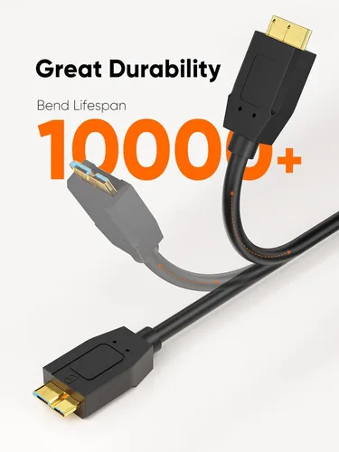 Miniatura 4 de CableCreation Cable corto USB C a Micro B de 1 pie, 10G Micro B a USB C, cable de disco duro externo para iPhone 15/16/17, Samsung Galaxy S24, Negro