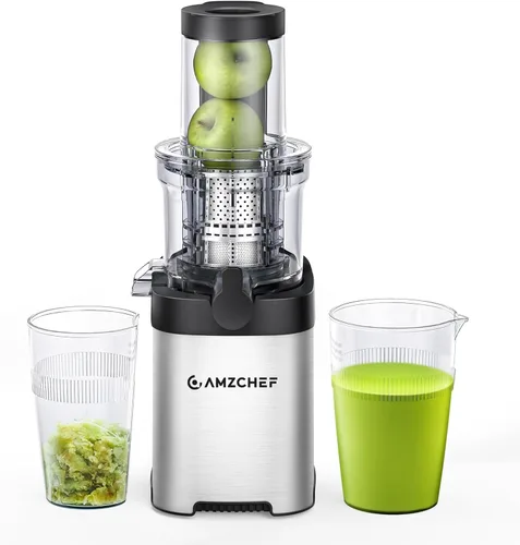 Miniatura 8 de Exprimidor de prensa en frío con autoalimentación extra de 5.2 pulgadas para verduras y frutas enteras, extractor de jugo con barrena grande