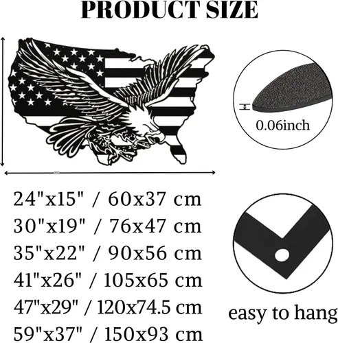 Miniatura 3 de Arte de pared de metal con águila de águila, arte de pared de metal con águila calva, decoración de pared de águila de metal de gran tamaño, bandera