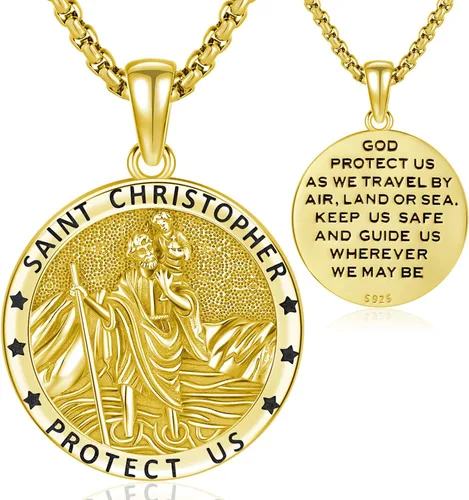 Miniatura 105 de Odinstone Collar de plata de ley 925 con medalla de San Miguel/San Cristóbal/San Benito/Crucifijo de Jesús/San Uriel/Arcángel Rafael para hombres