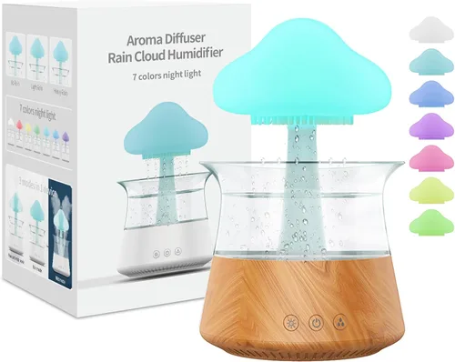 Humidificador de Gota de Agua de Lluvia - Lámpara en Forma de Nube de Hongos, Difusores de Aceite Esencial, Difusores de Aromaterapia de Ruido Grano