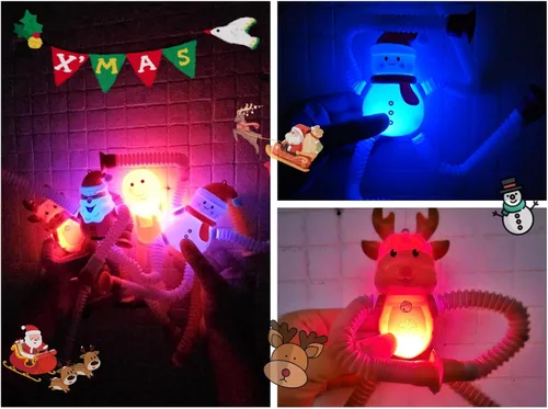 Miniatura 6 de Tubos Pop de Navidad con LED que se Iluminan 4 Piezas Juguetes Sensoriales Fidget, Juguetes de Santa con Ventosa Telescópica Autismo Regalos