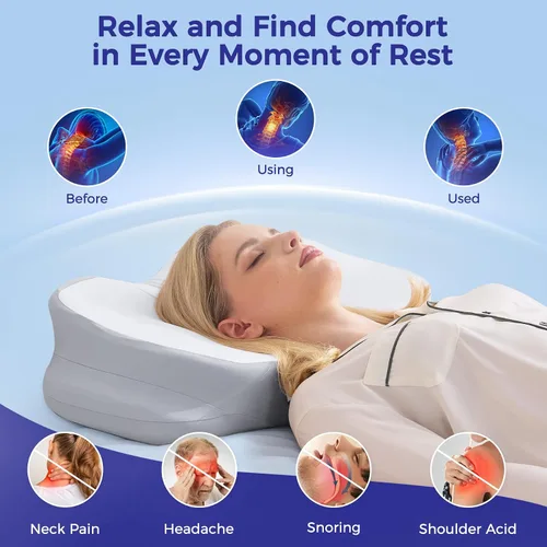 Miniatura 2 de Almohada cervical cervical para dormir, almohada ergonómica para dormir de lado, almohadas de espuma viscoelástica para aliviar el dolor de cuello